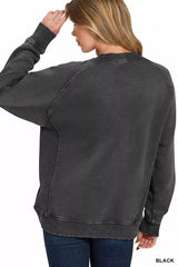 Zenana Acid Washed Fleece Sweatshirt with Side Rib Trendsi