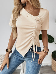 Flower Drawstring Ruched Front Top OutfitFlow