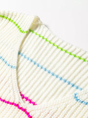 Colorful Striped Detail V Neck Drop Shoulder Baggy Sweater OutfitFlow