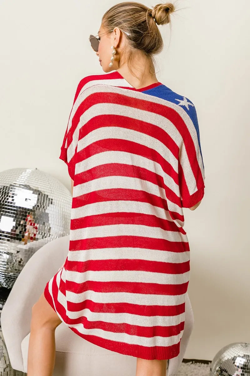 BiBi American Flag Low Gauge Knit Cardigan OutfitFlow