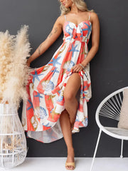Printed Spaghetti Strap Maxi Dress with Pockets OutfitFlow