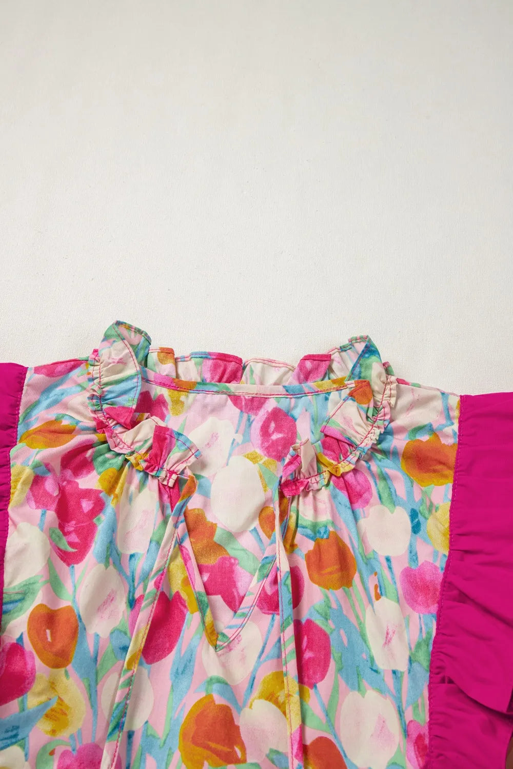 Floral Ruffle Layered Sleeve Blouse OutfitFlow