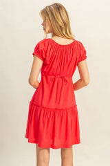 HYFVE Ruched Frill Tiered Short Sleeve Mini Dress OutfitFlow