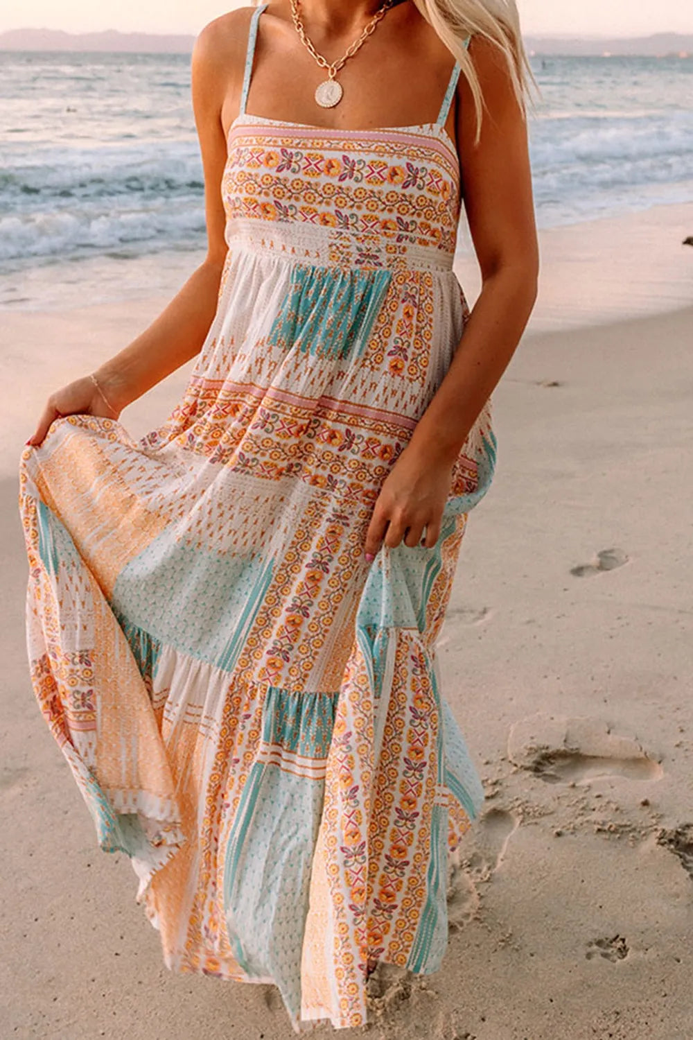 Printed Square Neck Cami Dress Multicolor OutfitFlow