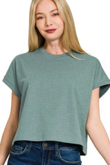 Zenana Premium Cotton Relaxed Crop Tee H ASH JADE OutfitFlow