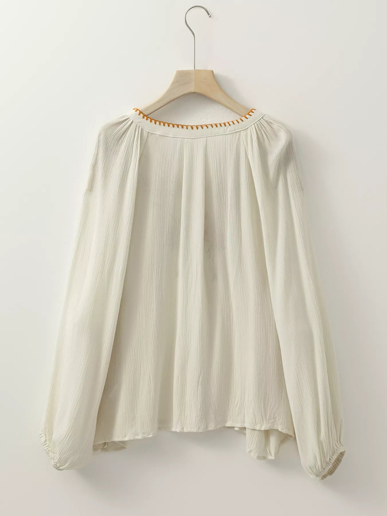 Floral Embroidered Textured Puff Sleeve Loose Shirt OutfitFlow