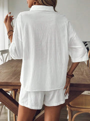 Collared Neck Half Sleeve Top and Shorts Set OutfitFlow