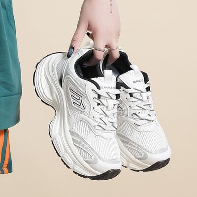 Letter Lace-Up Round Toe Athletic Shoes White OutfitFlow