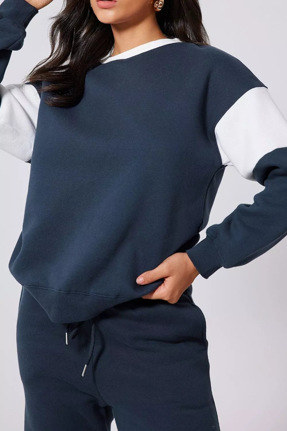 Drop Shoulder Loose Sweatshirt and Joggers Active Set OutfitFlow