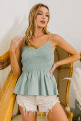 BiBi Eyelet Woven Sleeveless Elasticized Top OutfitFlow