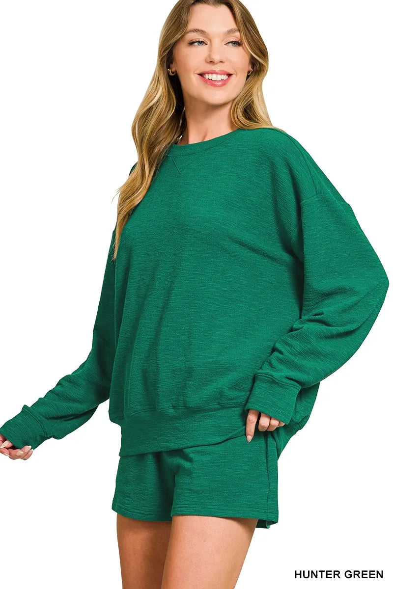 Zenana Slub Long Sleeve Top and Shorts Set OutfitFlow
