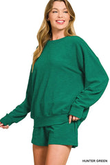Zenana Slub Long Sleeve Top and Shorts Set OutfitFlow