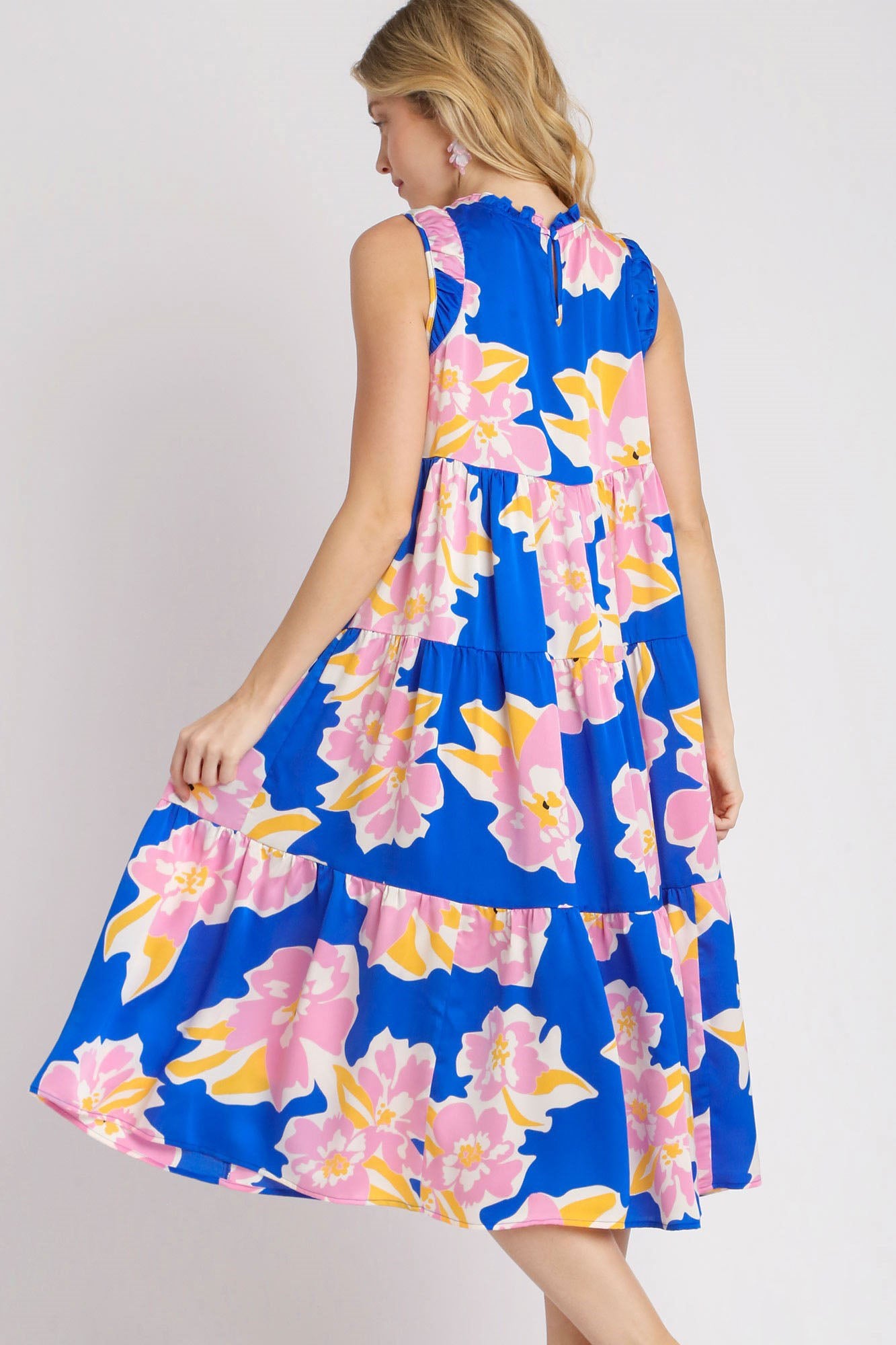 Umgee Full Size Floral Tiered Midi Tank Dress Plus Size OutfitFlow