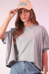 VERY J Round Neck Short Sleeve T-Shirt H Gray OutfitFlow