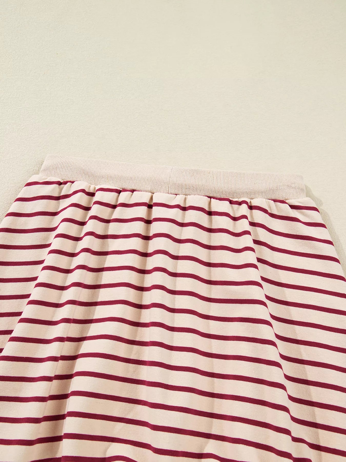 tripe Cropped Collared Drop Shoulder Pullover and Bubble Mini Skirt Set OutfitFlow