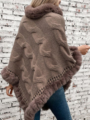 Outfit Flow - Fuzzy Hem Cable-Knit Poncho