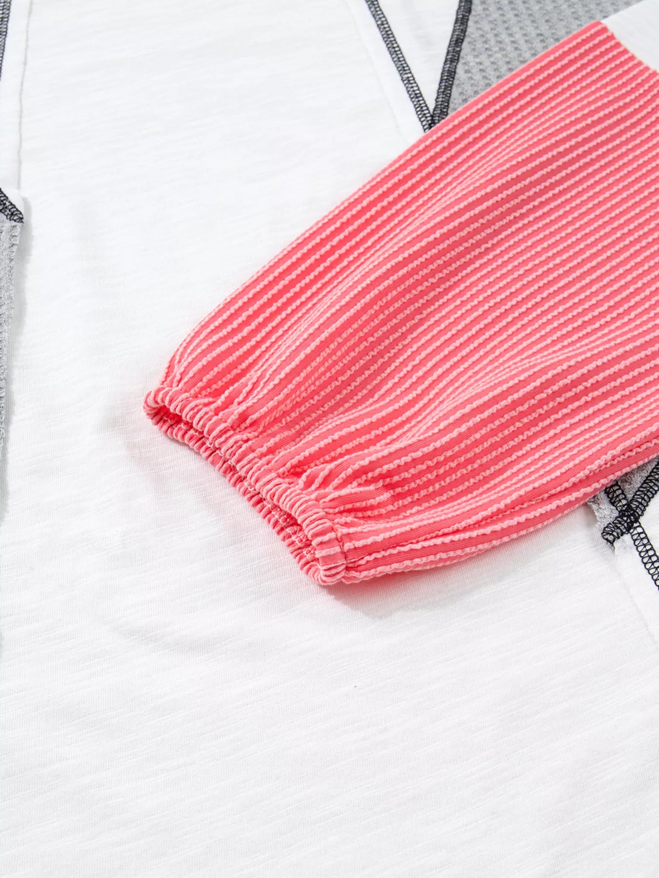Color Block Textured Knit Patchwork Casual Top OutfitFlow