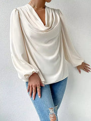 Full Size Cowl Neck Balloon Sleeve Blouse Plus Size OutfitFlow