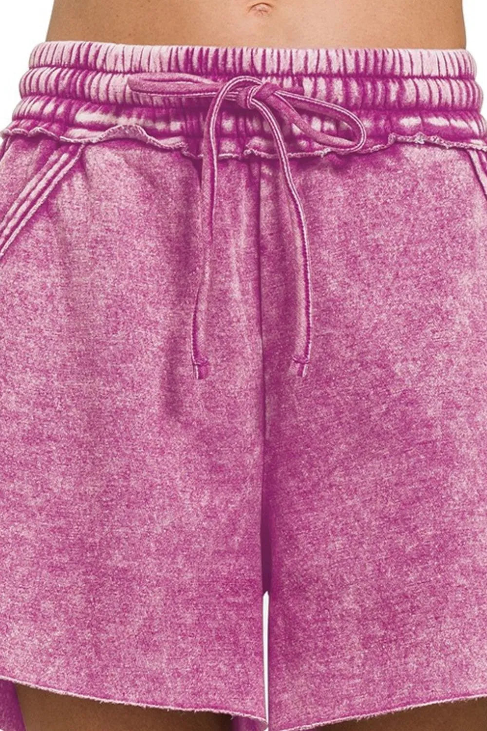Zenana Acid Wash Fleece Drawstring Shorts With Pockets OutfitFlow