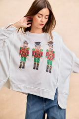 BiBi Christmas Sequin Nutcrackers Embroidery Sweatshirt OutfitFlow