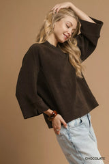 Umgee Textured Knit V-Neck Top Trendsi