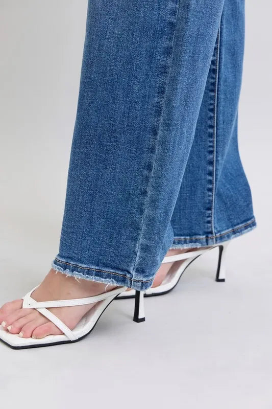 Judy Blue Full Size High Waist V-Front Vintage Wash Straight Jeans Plus Size OutfitFlow