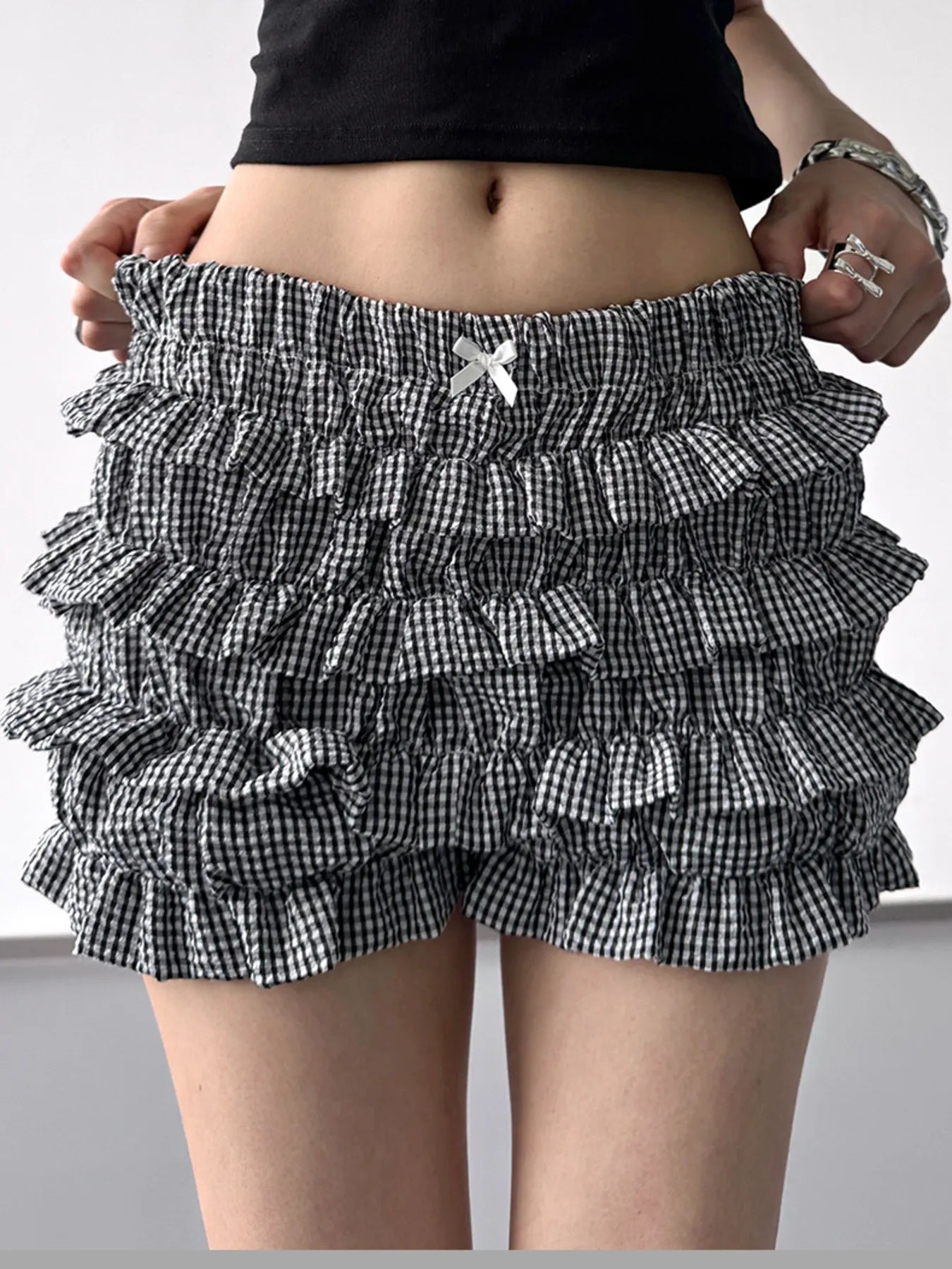 Plaid Ruffled Layered Shorts OutfitFlow