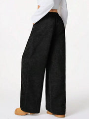 Wide Leg Corduroy Drawstring Pants OutfitFlow