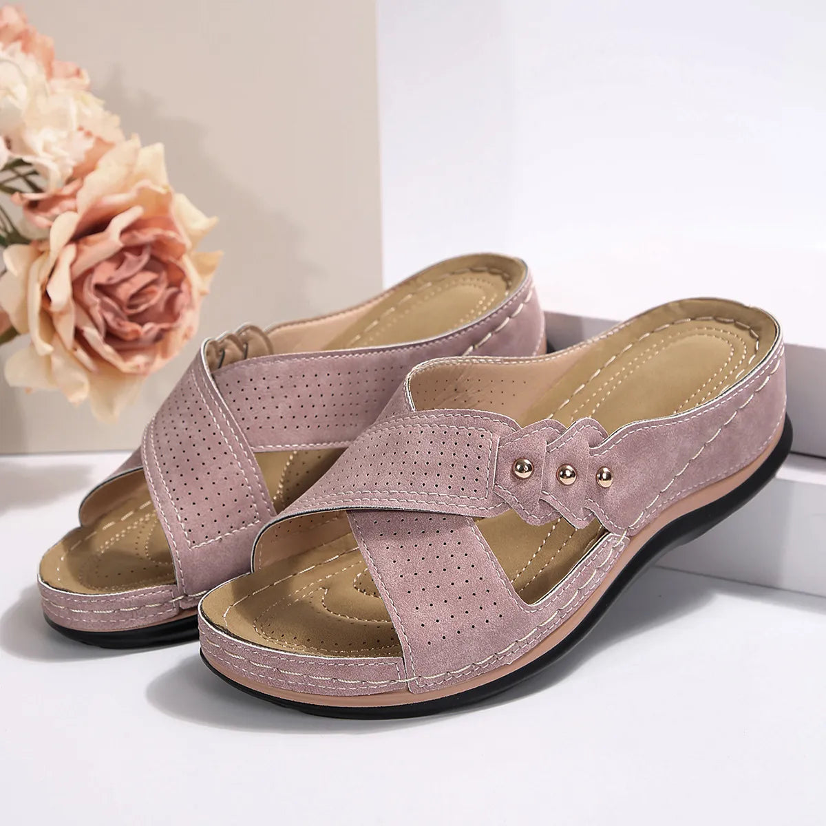 Crisscross Open Toe Wedge Sandals OutfitFlow