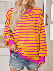 Outfit Flow - Lovelet Striped Contrast Long Sleeve Sweatshirt