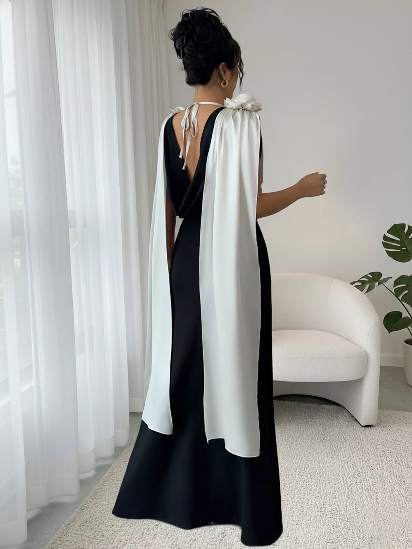 Floral Applique Two Tone Maxi Dress OutfitFlow