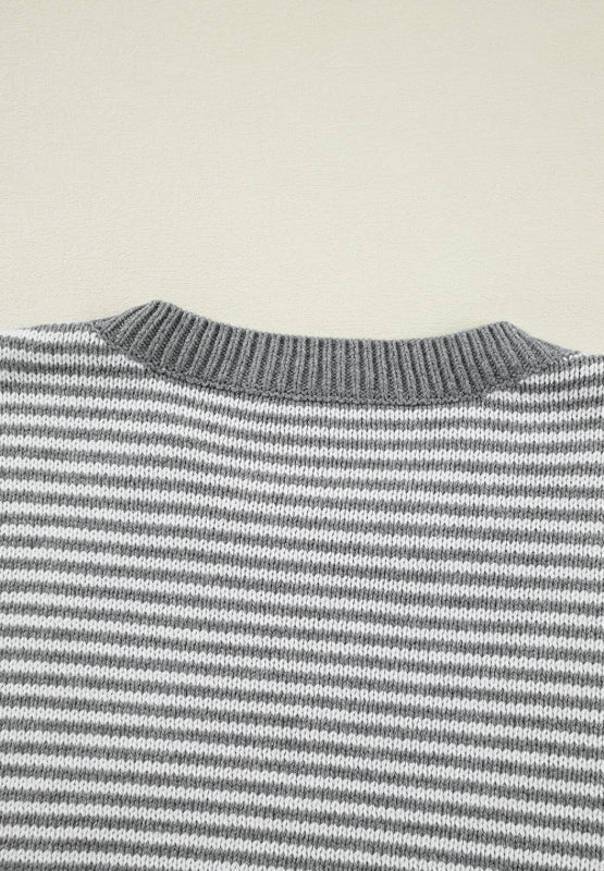 Striped Round Neck Dropped Shoulder Sweater