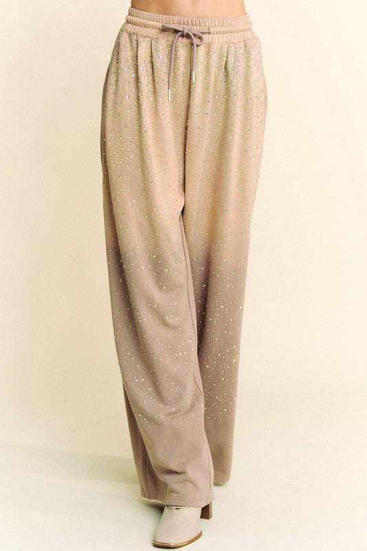 Outfit Flow - Davi & Dani Rhinestone Drawstring Wide Leg Pants