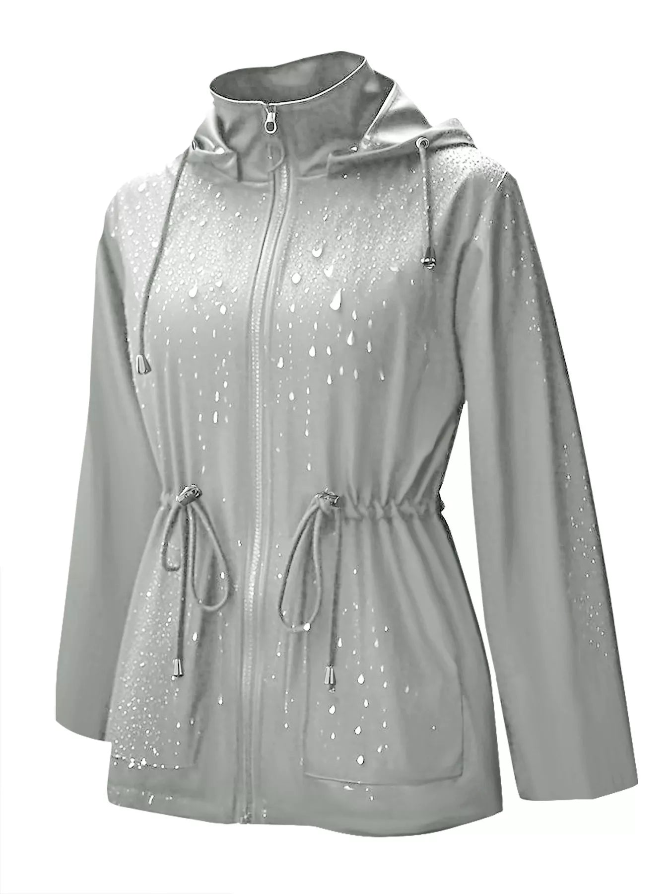 Zip Up Waterproof Hooded Outerwear Light Gray OutfitFlow