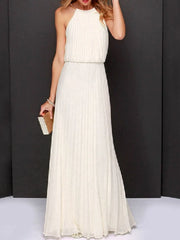 Pleated Sleeveless Maxi Tank Dress Cream OutfitFlow
