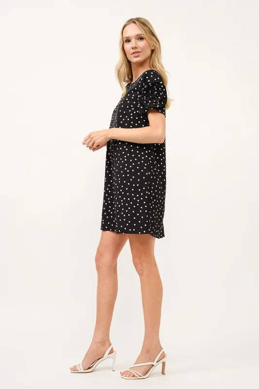And The Why Embellished Sleeve Polka Dots Shift Dress OutfitFlow