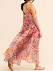 Printed V-Neck Sleeveless Dress OutfitFlow