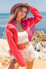 BiBi Rhinestone Fringe with Studed Collar Jacket FUCHSIA OutfitFlow