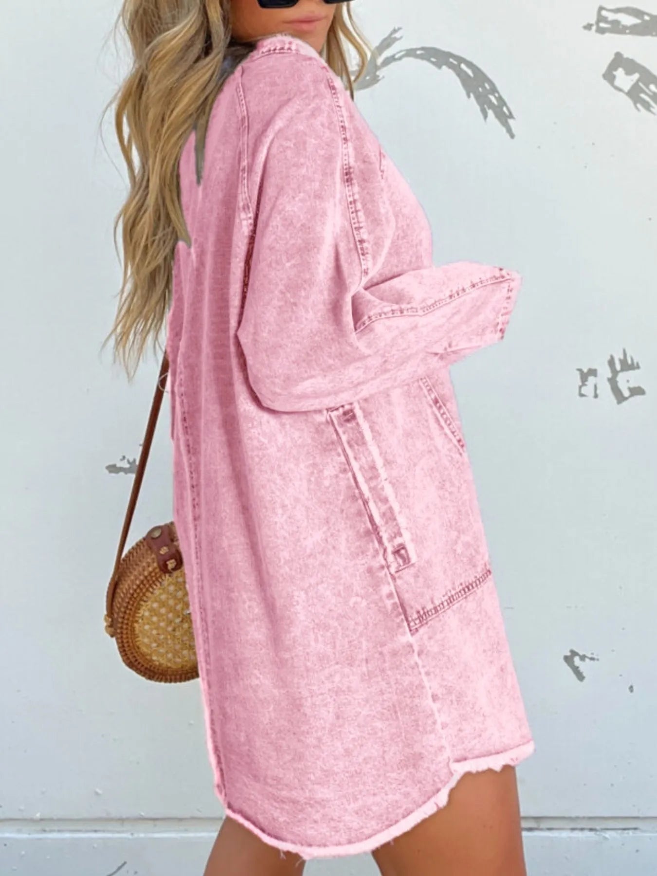 Full Size Button-Front Long Sleeve Denim Shirt Dress Plus Size OutfitFlow