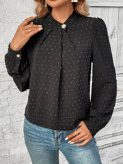 Outfit Flow - Swiss Dot Mock Neck Long Sleeve Blouse