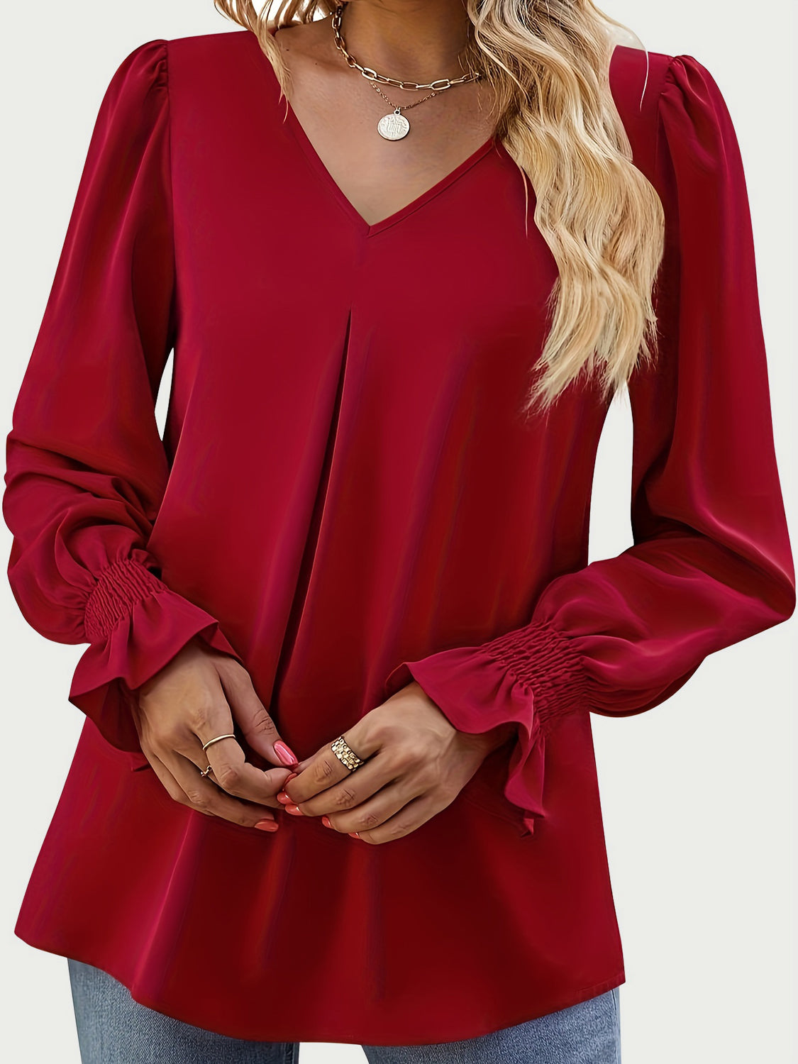 Outfit Flow - V-Neck Flounce Sleeve Top