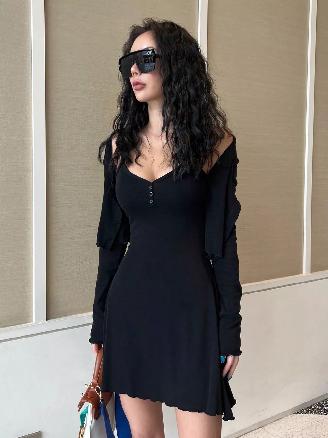 V-Neck Cami Dress and Cardigan Set OutfitFlow