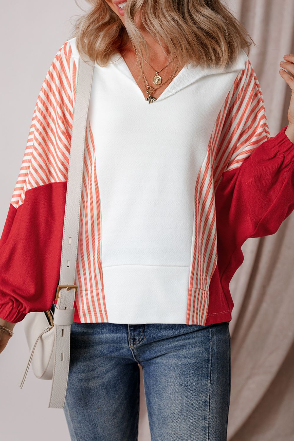 Outfit Flow - Striped Johnny Collar Long Sleeve Sweatshirt