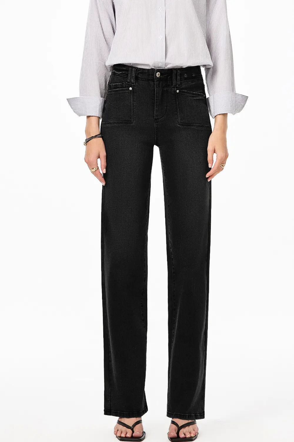 High-Waisted Wide-Leg Vintage Wash Jeans OutfitFlow