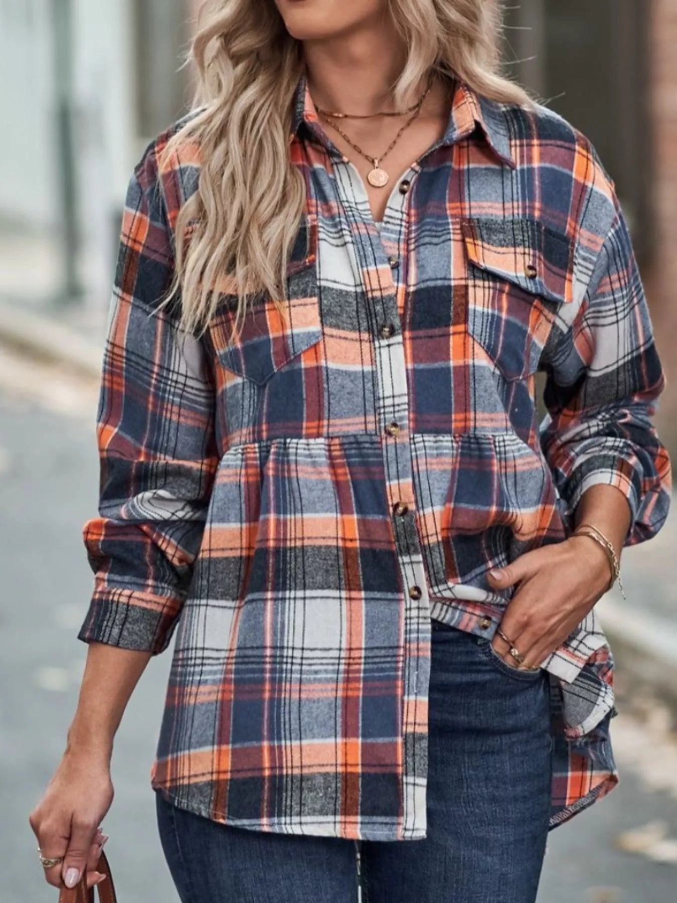 Plaid Button-Down Long Sleeve Shirt OutfitFlow