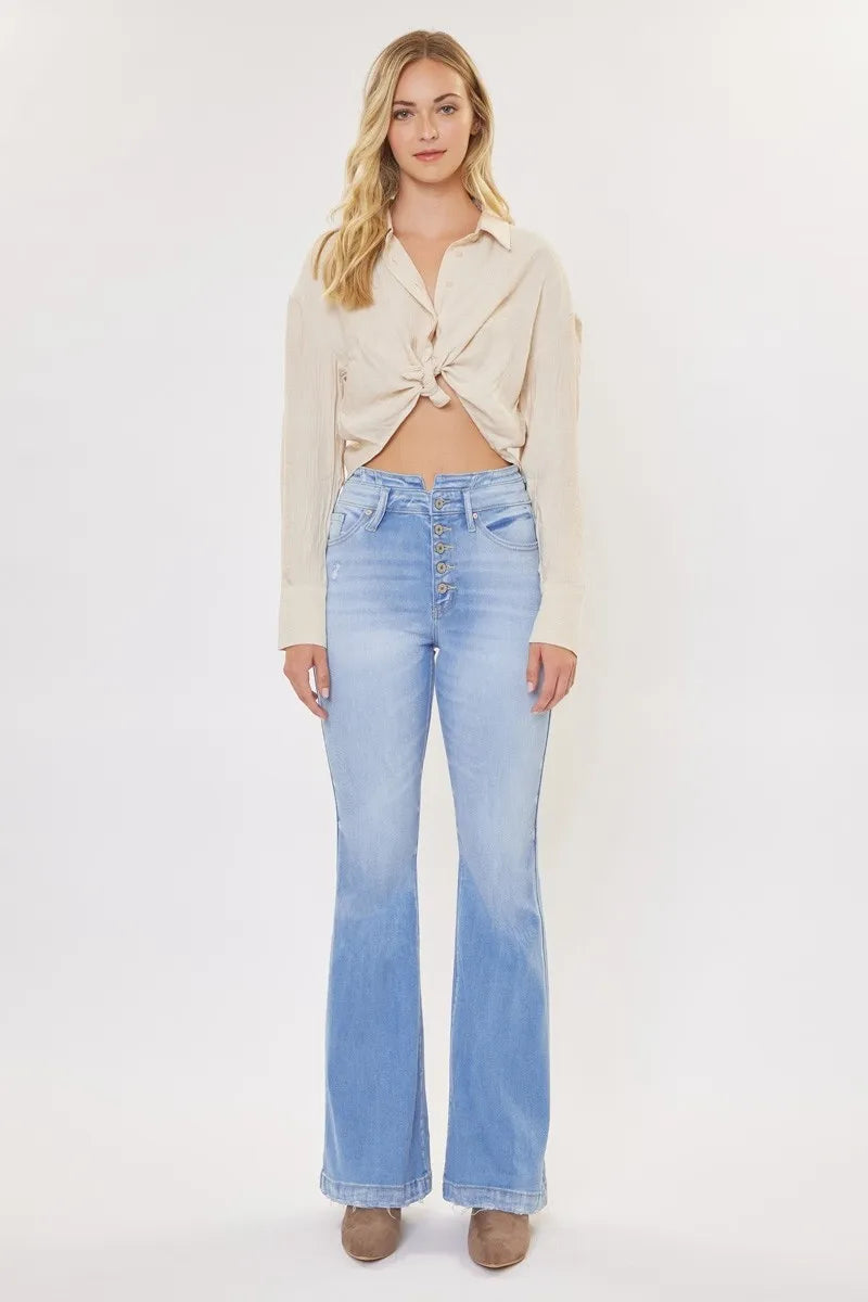Kancan Curvy High Rise Flare Jeans LIGHT OutfitFlow