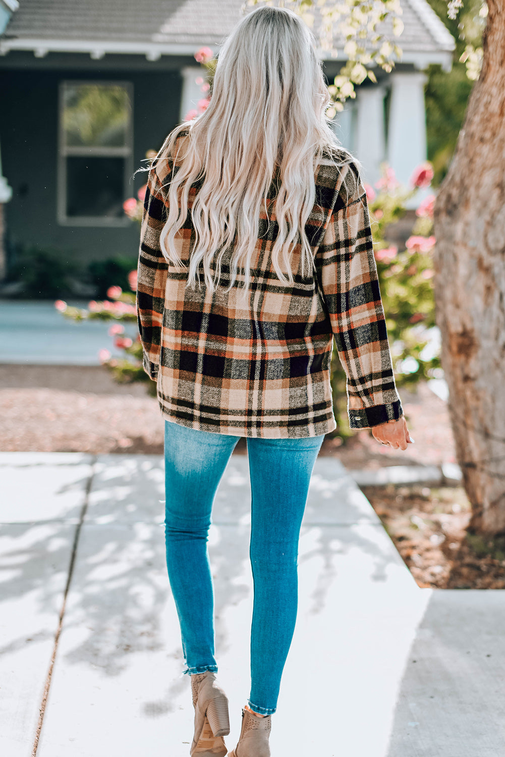 Plaid Button Front Shirt Jacket with Breast Pockets Trendsi