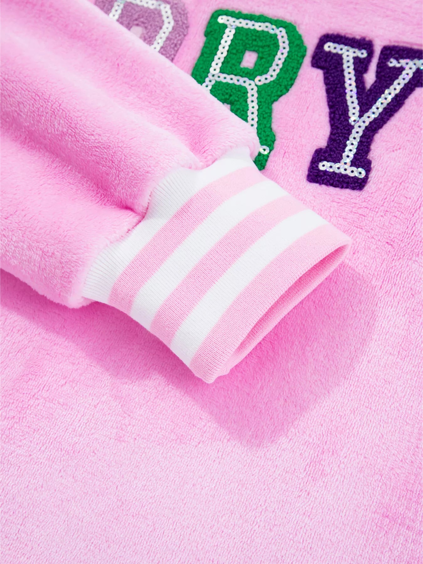 Sequin Chenille MERRY Graphic Plush Sweatshirt OutfitFlow