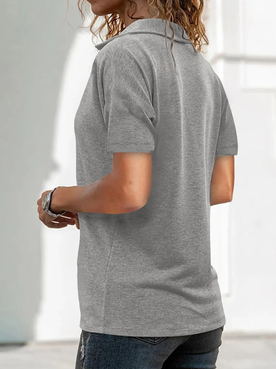 Zip Collar Short Sleeve Top OutfitFlow