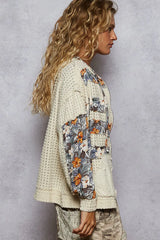 POL Zip Up Floral and Lace Patch Washed Hoodie OutfitFlow